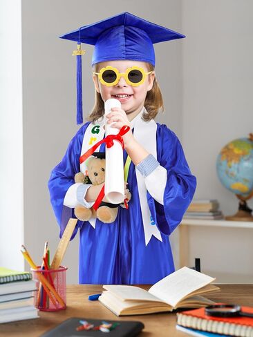 AOTHSO 8Pcs Kindergarten Graduation Cap and Gown Tassel Set 2025 with Stole Bear Certificate for Preschool Kids in Saudi Arabia