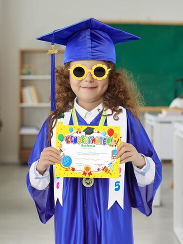 AOTHSO 8Pcs Kindergarten Graduation Cap and Gown Tassel Set 2025 with Stole Bear Certificate for Preschool Kids in Saudi Arabia