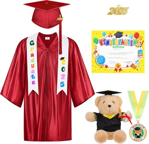 AOTHSO 8Pcs Kindergarten Graduation Cap and Gown Tassel Set 2025 with Stole Bear Certificate for Preschool Kids in Saudi Arabia