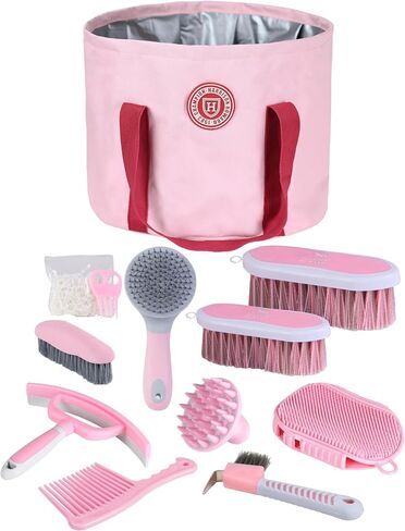 Harrison Howard Horse Grooming Kit 9-Piece Equine Care Series Horse Brush Sets with Organizer Tote Bag Pink in Kuwait