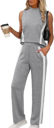 XIEERDUO Two Piece Sets for Women Summer Outfits Travel Mock Neck Lounge Sets Wide Leg Pants Beach Vacation Clothes in Saudi Arabia