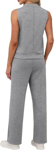 XIEERDUO Two Piece Sets for Women Summer Outfits Travel Mock Neck Lounge Sets Wide Leg Pants Beach Vacation Clothes in Saudi Arabia