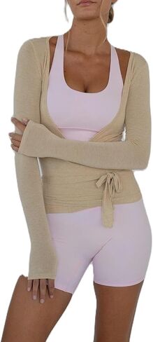 Womens Ballet Wrap Top Long Sleeve Tie Front Workout Cover Up Pilates Yoga Tops Y2k Fairy Coquette Shirt Going Out in Saudi Arabia