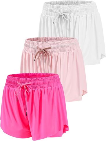 3 Packs Girls Butterfly Shorts 2 in 1 Girls Athletic Shorts Youth Flowy Shorts for Active, Running,Basketball in Saudi Arabia