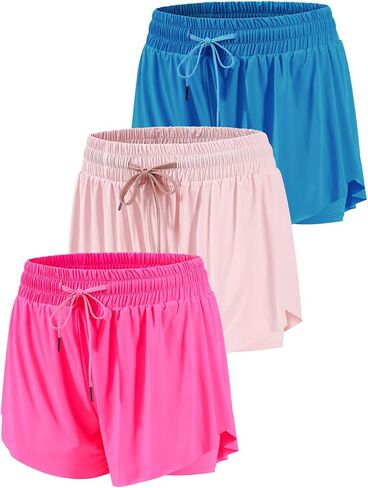 3 Packs Girls Butterfly Shorts 2 in 1 Girls Athletic Shorts Youth Flowy Shorts for Active, Running,Basketball in Saudi Arabia