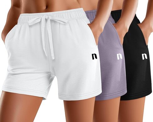 شورتات عرق نسائية Neer 3 Pack ، شورتات قطنية صيفية مع قعقان الركض الرياضية غير الرسمية الجيب in Kuwait