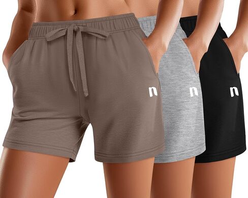 شورتات عرق نسائية Neer 3 Pack ، شورتات قطنية صيفية مع قعقان الركض الرياضية غير الرسمية الجيب in Kuwait