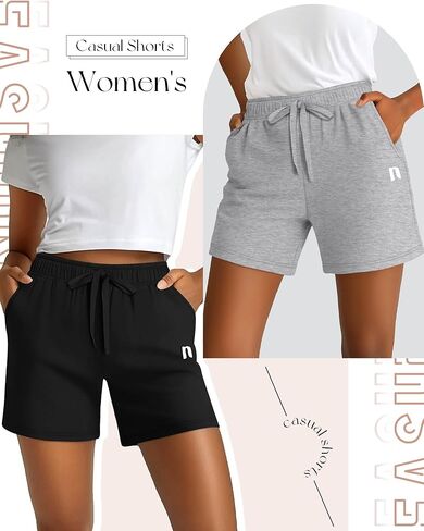 شورتات عرق نسائية Neer 3 Pack ، شورتات قطنية صيفية مع قعقان الركض الرياضية غير الرسمية الجيب in Kuwait