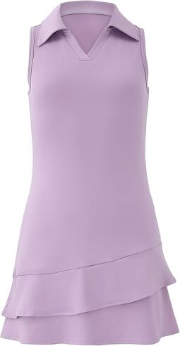 Girls Tennis Dress Sleeveless Golf Outfit V Neck Athletic Dresses with Built-in Shorts and Pockets in Saudi Arabia