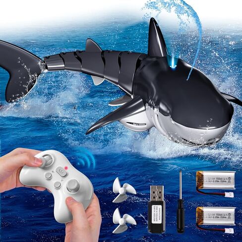 Remote Control Whale Shark Toys for Boys Kids, 1:18 Scale High Simulation Shark for Pool, 2.4Ghz Electric RC Shark Boat Fish Toys with Light & Spray, Toy Shark Gifts for 6 7 8 9 Year olds Kid Boy Girl in Kuwait