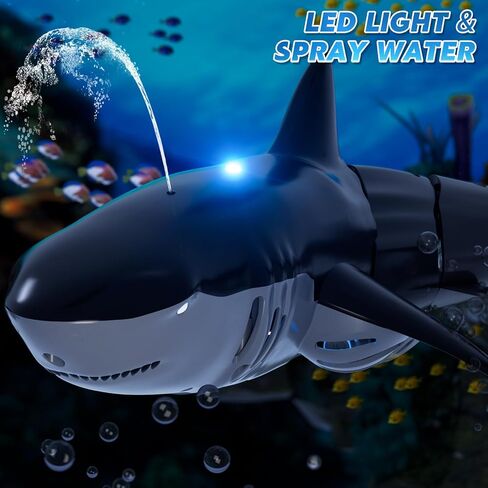 Remote Control Whale Shark Toys for Boys Kids, 1:18 Scale High Simulation Shark for Pool, 2.4Ghz Electric RC Shark Boat Fish Toys with Light & Spray, Toy Shark Gifts for 6 7 8 9 Year olds Kid Boy Girl in Kuwait