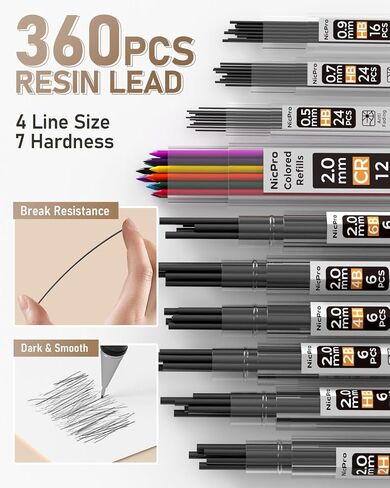 Nicpro 37PCS Art Mechanical Pencil Set, 4PCS Metal Drafting Pencil 0.3mm, 0.5 mm, 0.7 mm, 0.9 mm & 2PCS 2mm Lead Holder (6B 4B 2B HB 2H 4H Colors) For Sketching Drawing With 23 Tube Lead Refills Case in Kuwait