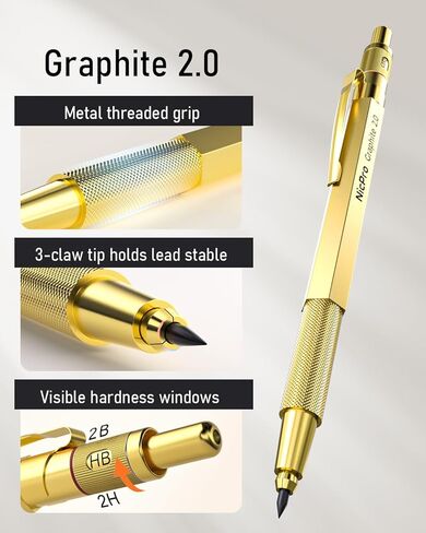 Nicpro 37PCS Art Mechanical Pencil Set, 4PCS Metal Drafting Pencil 0.3mm, 0.5 mm, 0.7 mm, 0.9 mm & 2PCS 2mm Lead Holder (6B 4B 2B HB 2H 4H Colors) For Sketching Drawing With 23 Tube Lead Refills Case in Kuwait