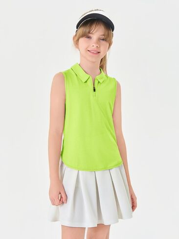 Haloumoning Girls Athletic Golfless Golf Polo Derts Kids Quidd Zip Quick Dry Wrading Tank Tops 5-14 Years in Kuwait