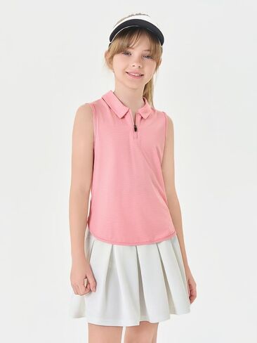 Haloumoning Girls Athletic Golfless Golf Polo Derts Kids Quidd Zip Quick Dry Wrading Tank Tops 5-14 Years in Kuwait