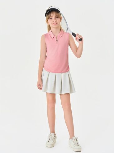 Haloumoning Girls Athletic Golfless Golf Polo Derts Kids Quidd Zip Quick Dry Wrading Tank Tops 5-14 Years in Kuwait