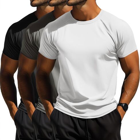 Huukeay 3 Pack Men's Big and Tall Swim Shirts,UPF 50+ Sun Protection Rash Guard Quick Dry Beach Fishing Water Tops in Kuwait