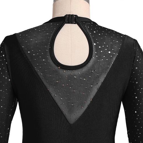 ODASDO Figure Skating Dress for Women Mesh Long Sleeve Sparkly Sequin Rhinestones Skirted Leotard Gym Ballet Dancewear in Saudi Arabia