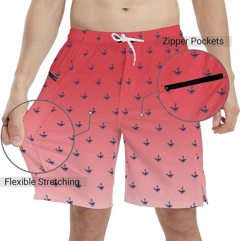 Mens Swim Trunks with Compression Liner 9 Inch Swimming Trunks Board Shorts with Zipper Pockets in Saudi Arabia