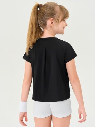 Haloumoning Girls Loose Athletic Shirts Short Sleeve Crop Tops Kids Quick Dry Gym Yoga Tees 5-14 Years in Kuwait