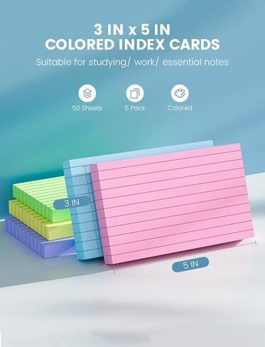Green Index Cards 3x5, 250 Count Notecards 3x5 Lined, 3 x 5 Index Cards Ruled Flash Cards for Studying, 3 x 5 Index Note Cards Flash Paper Bulk Study Cards Index Card for Learning Taking Notes to-Do in Kuwait