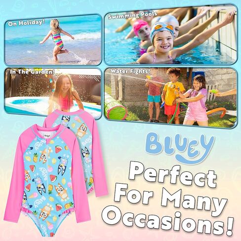 Bluey Girls Swimsuit Long Sleeve One Piece Bathing Suit or Rash Guard Kids Toddler in Saudi Arabia