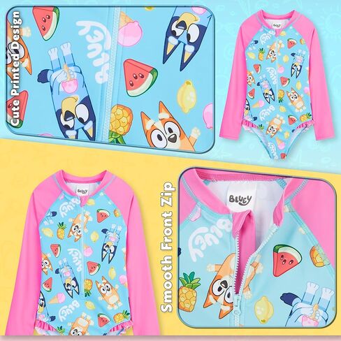 Bluey Girls Swimsuit Long Sleeve One Piece Bathing Suit or Rash Guard Kids Toddler in Saudi Arabia