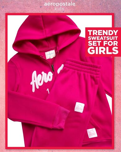 AEROPOSTALE Girls Tracksuit - 2 Piece Cozy Fleece Zip Up Hoodie and Jogger Sweat Pants - Sweat Suit for Girls (Sizes: 4-12) in Saudi Arabia