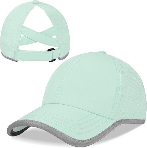 Girls Criss Cross Ponytail Baseball Cap Reflective Quick Dry Hat Kids Cooling Mesh Outdoor Sports Hat for Age 3-12 in Saudi Arabia