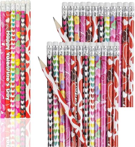 شركة Dreidel Company Valentine's Pencils ، اللوازم المدرسية ، جوائز للأطفال ، هدايا عيد ميلاد ، مفضلات الحفلات ، قلم رصاص 7.5 بوصة (24 حزمة) in Kuwait