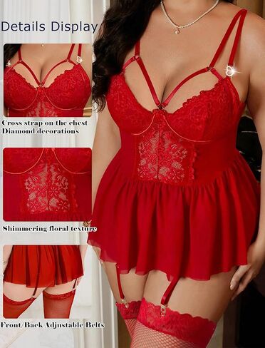 Plus Size Lingerie For Curvy Women Ruffle Lingerie Set Sexy Lace Lingerie Set Garter Belt With Stockings in Kuwait