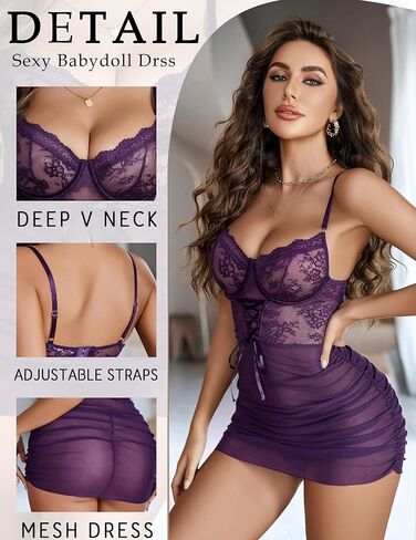 Avidlove الملابس الداخلية للنساء من الدانتيل الزهور Nightear v الرقبة Babydoll Chemise Sexy Boudoir Outfits in Kuwait