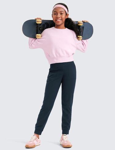 CRZ YOGA Butterlift Girls Joggers with Pockets - Athletic Active Casual Lounge Running Pants for Kids Teen Soft in Saudi Arabia