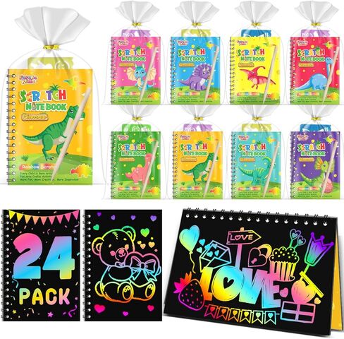 Party Favors Birthday Gifts for Kids: 24 Pack Scratch Art Notebook Party Favors for Kids Goodie Bags Stuffers Girls Boys Art Craft Kit Birthday Gifts for Classroom Prizes Christmas Gifts - Dinosaur in Kuwait