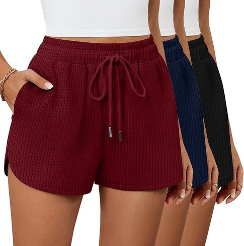 RIYIPER 3 Pack Waffle Waffle Shorts Cotton Cotton Dring Lounge Summer Comfy Shorts مع جيوب in Kuwait