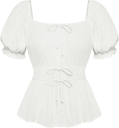 Scarlet Darkness Women Tie Front Tops Renaissance Puff Sleeve Blouse Peasant Peplum Shirts in Saudi Arabia