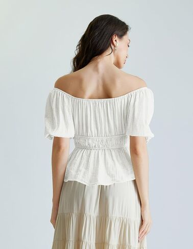 Scarlet Darkness Women Tie Front Tops Renaissance Puff Sleeve Blouse Peasant Peplum Shirts in Saudi Arabia