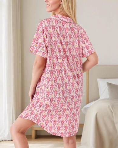 Cute Nightgown for Women Button Down Sleepshirt Comfy V Neck Short Sleeve Boyfriend Nightdress Pjs for Jammies Party in Saudi Arabia