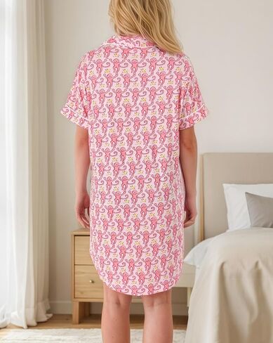 Cute Nightgown for Women Button Down Sleepshirt Comfy V Neck Short Sleeve Boyfriend Nightdress Pjs for Jammies Party in Saudi Arabia
