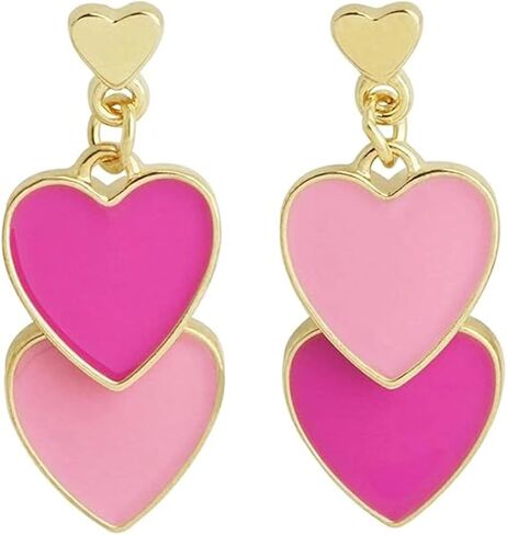 قلب حلق S925 الفضة الاسترليني تتدلى الحب مزدوج القلب أقراط للنساء هدية عيد ميلاد عيد الأم (أحمر) in Kuwait