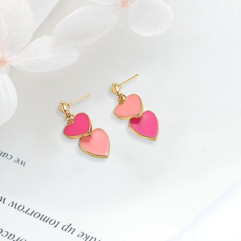 قلب حلق S925 الفضة الاسترليني تتدلى الحب مزدوج القلب أقراط للنساء هدية عيد ميلاد عيد الأم (أحمر) in Kuwait