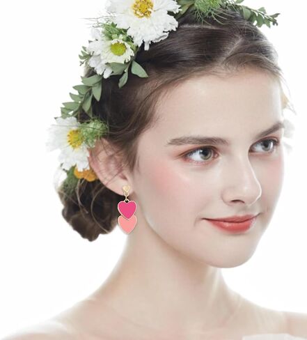 قلب حلق S925 الفضة الاسترليني تتدلى الحب مزدوج القلب أقراط للنساء هدية عيد ميلاد عيد الأم (أحمر) in Kuwait