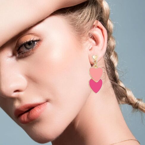 قلب حلق S925 الفضة الاسترليني تتدلى الحب مزدوج القلب أقراط للنساء هدية عيد ميلاد عيد الأم (أحمر) in Kuwait