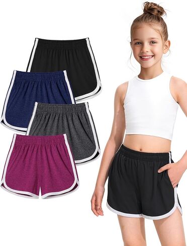 Booph 4 Packs Shorts Quick Dry Kids Athletic Athletic Running Dolphin Shorts مع جيوب in Kuwait