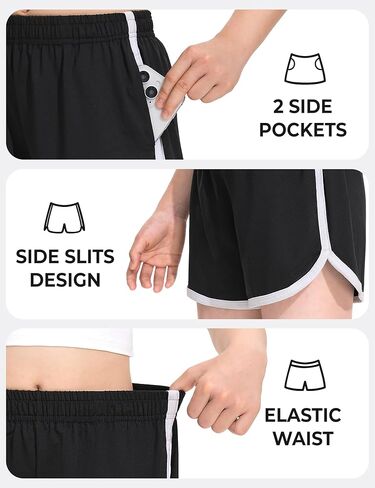 Booph 4 Packs Shorts Quick Dry Kids Athletic Athletic Running Dolphin Shorts مع جيوب in Kuwait