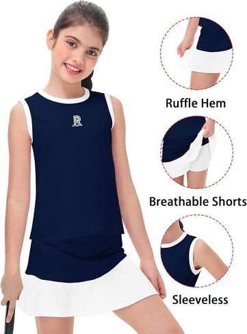 Remimi Girls Tennis Dress Frite Guite Aldfit Olcyfeless Opering Tank Top and Sport Skirt مجموعة من 4 إلى 12 عامًا in Kuwait
