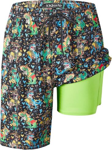 Mens Swim Trunks 9 Inch Inseam Stretch Board Shorts Built-in Quick Dry Swimwear Bathing Suits with Compression Liner in Kuwait