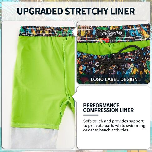 Mens Swim Trunks 9 Inch Inseam Stretch Board Shorts Built-in Quick Dry Swimwear Bathing Suits with Compression Liner in Kuwait