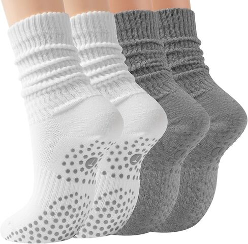 Pilates Slouch Crew Socks for Women, Grip Yoga Socks with Non Slip Grippers for Barre Ballet Dance Hospital Workout in Saudi Arabia