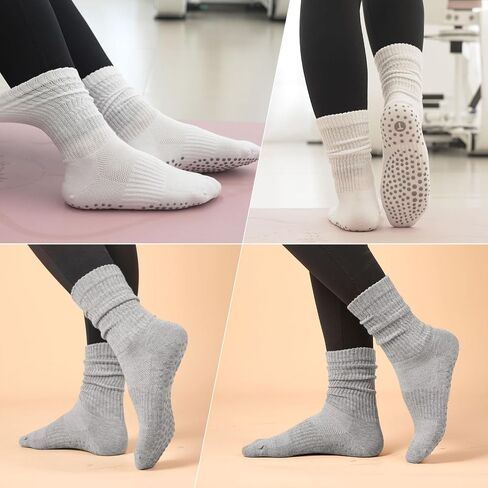 Pilates Slouch Crew Socks for Women, Grip Yoga Socks with Non Slip Grippers for Barre Ballet Dance Hospital Workout in Saudi Arabia
